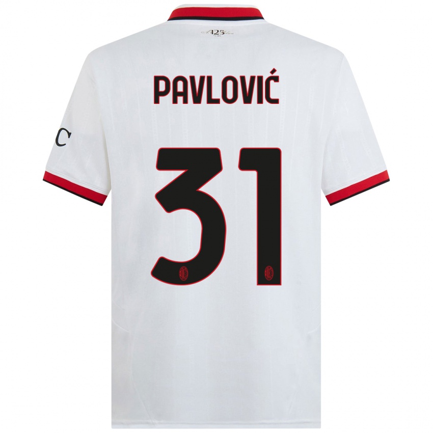 Kinderen Strahinja Pavlović #31 Wit Zwart Rood Uitshirt Uittenue 2024/25 T-Shirt