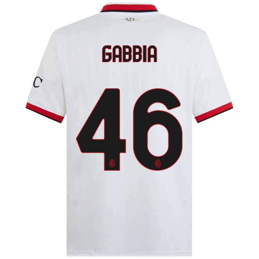 Kinderen Matteo Gabbia #46 Wit Zwart Rood Uitshirt Uittenue 2024/25 T-Shirt