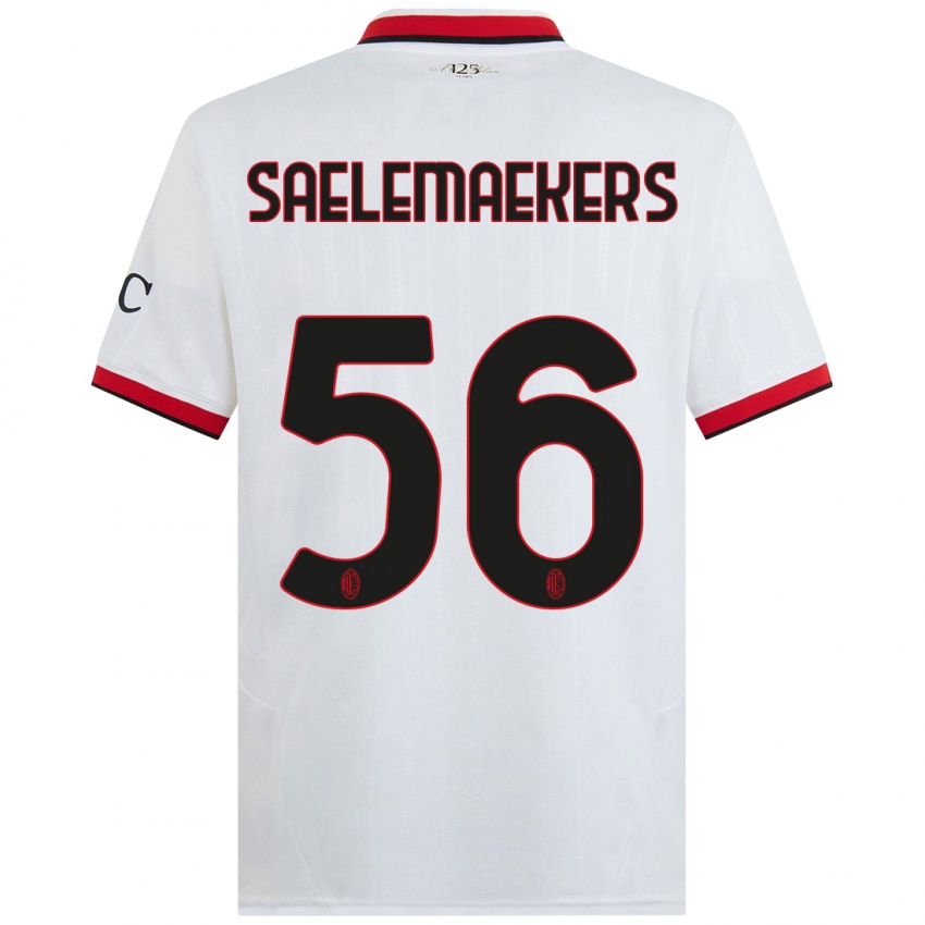 Kinderen Alexis Saelemaekers #56 Wit Zwart Rood Uitshirt Uittenue 2024/25 T-Shirt