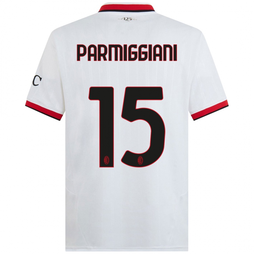 Kinderen Pietro Parmiggiani #15 Wit Zwart Rood Uitshirt Uittenue 2024/25 T-Shirt