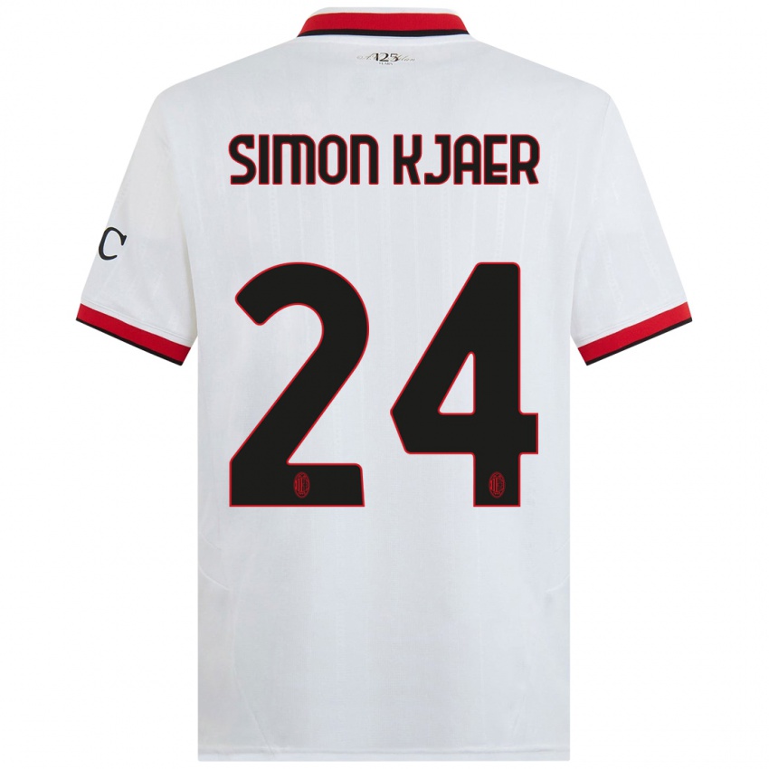 Kinderen Simon Kjaer #24 Wit Zwart Rood Uitshirt Uittenue 2024/25 T-Shirt