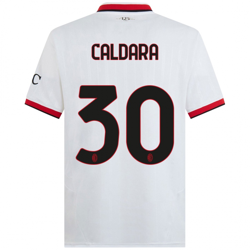 Kinderen Mattia Caldara #30 Wit Zwart Rood Uitshirt Uittenue 2024/25 T-Shirt