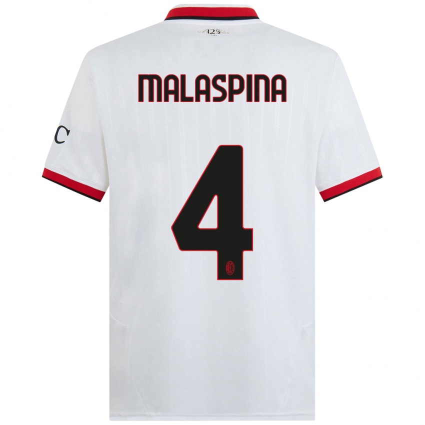 Kinderen Mattia Malaspina #4 Wit Zwart Rood Uitshirt Uittenue 2024/25 T-Shirt