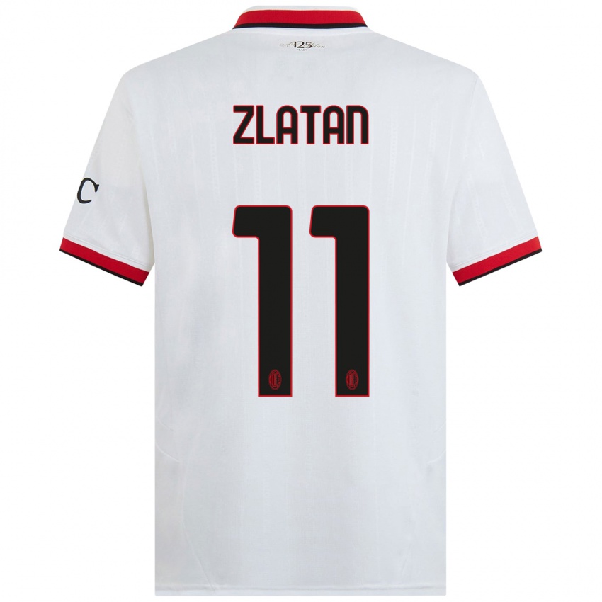 Kinderen Zlatan Ibrahimovic #11 Wit Zwart Rood Uitshirt Uittenue 2024/25 T-Shirt