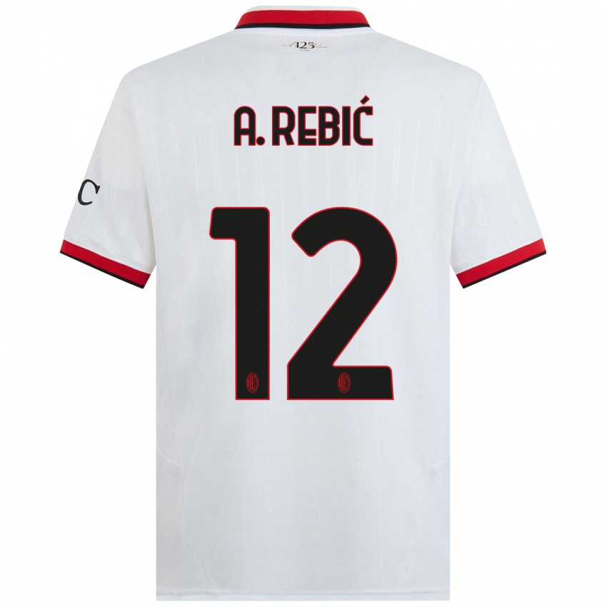 Kinderen Ante Rebic #12 Wit Zwart Rood Uitshirt Uittenue 2024/25 T-Shirt