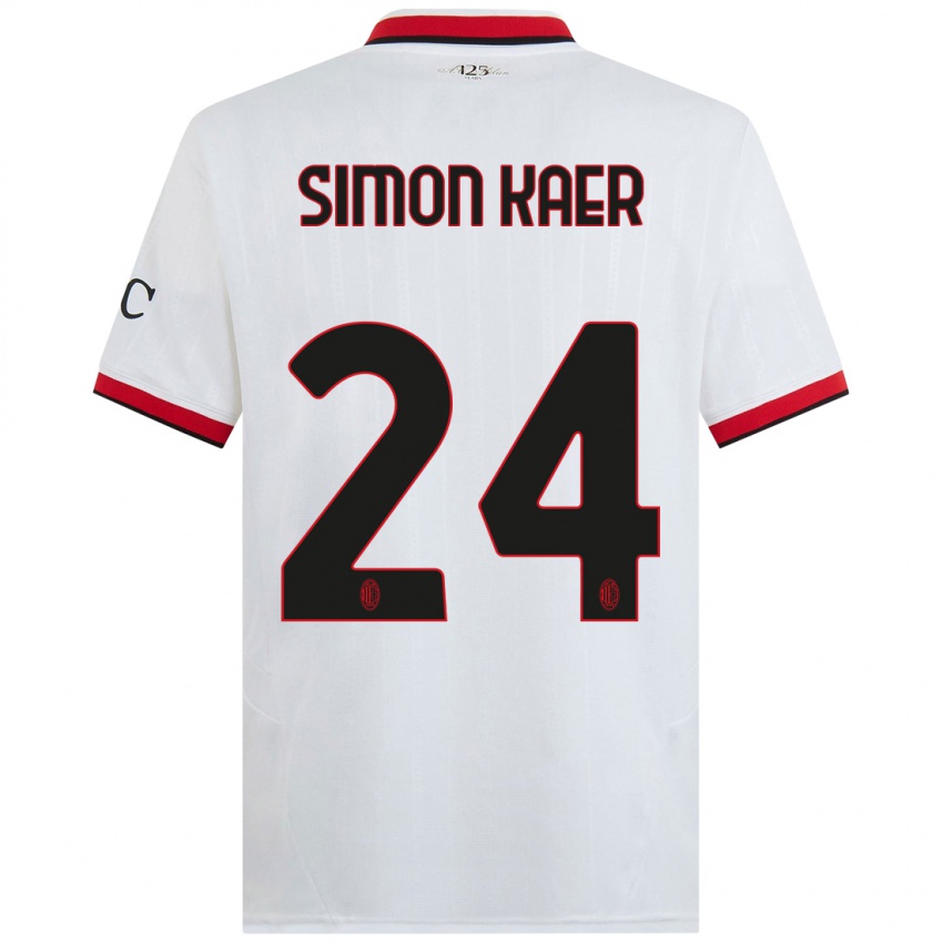 Kinderen Simon Kaer #24 Wit Zwart Rood Uitshirt Uittenue 2024/25 T-Shirt