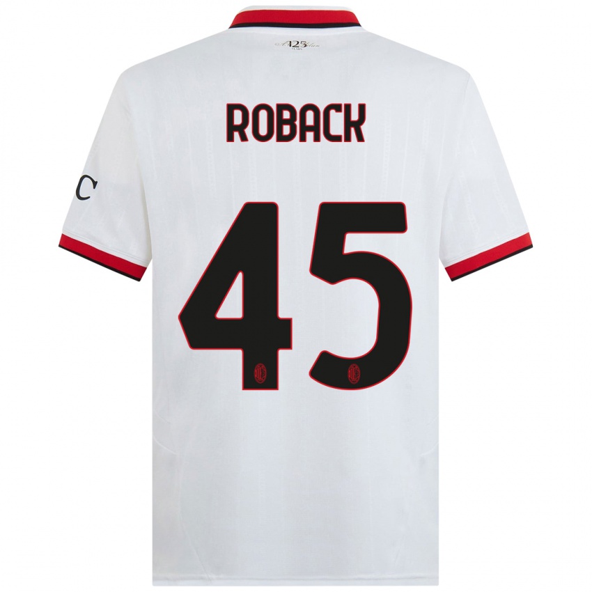 Kinderen Emil Roback #45 Wit Zwart Rood Uitshirt Uittenue 2024/25 T-Shirt