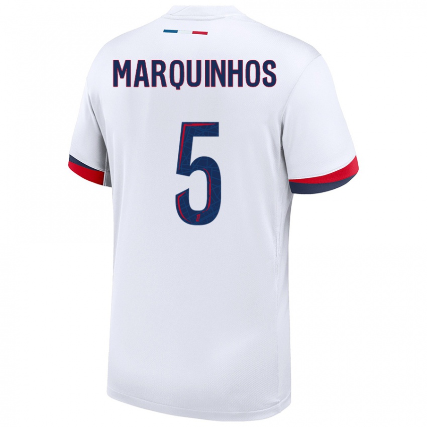 Kinderen Marquinhos #5 Wit Blauw Rood Uitshirt Uittenue 2024/25 T-Shirt