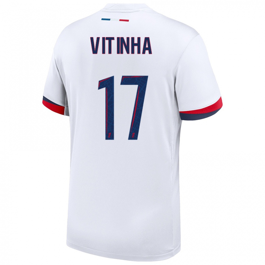 Kinderen Vitinha #17 Wit Blauw Rood Uitshirt Uittenue 2024/25 T-Shirt