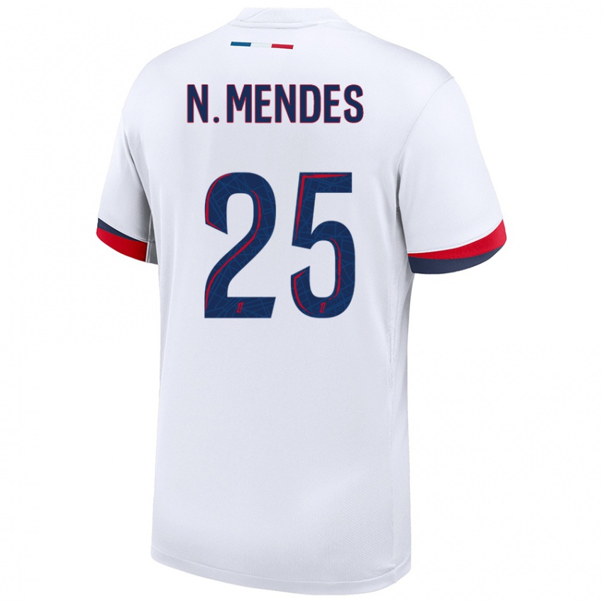 Kinderen Nuno Mendes #25 Wit Blauw Rood Uitshirt Uittenue 2024/25 T-Shirt