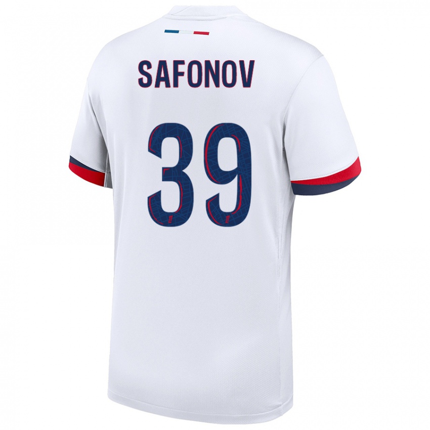 Kinderen Matvey Safonov #39 Wit Blauw Rood Uitshirt Uittenue 2024/25 T-Shirt