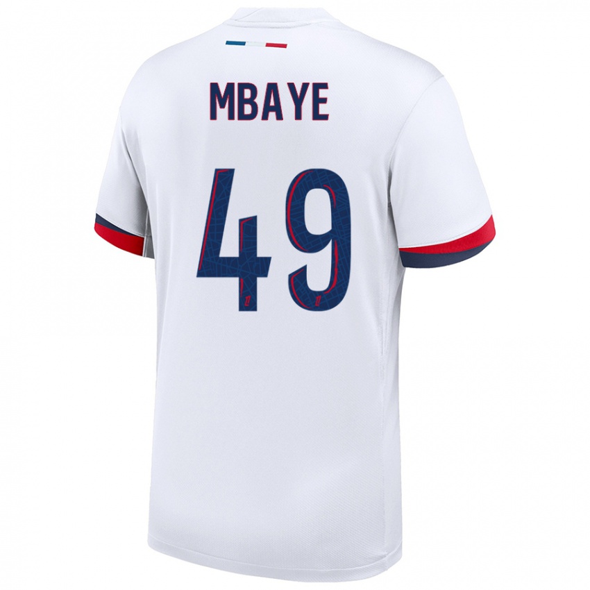 Kinderen Ibrahim Mbaye #49 Wit Blauw Rood Uitshirt Uittenue 2024/25 T-Shirt