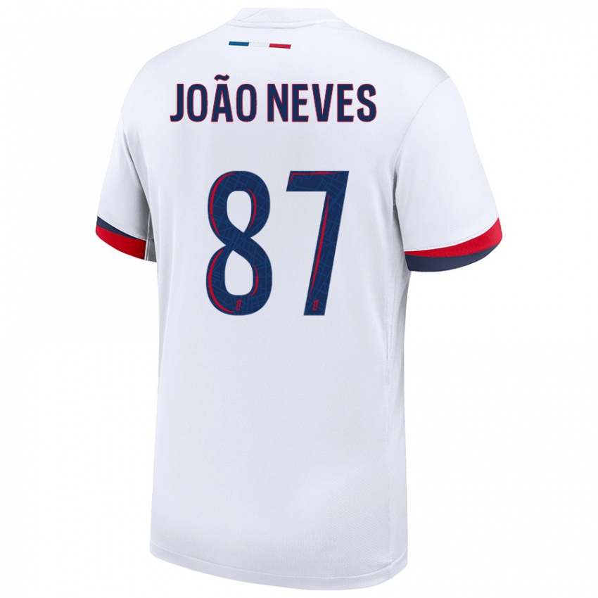 Kinderen João Neves #87 Wit Blauw Rood Uitshirt Uittenue 2024/25 T-Shirt