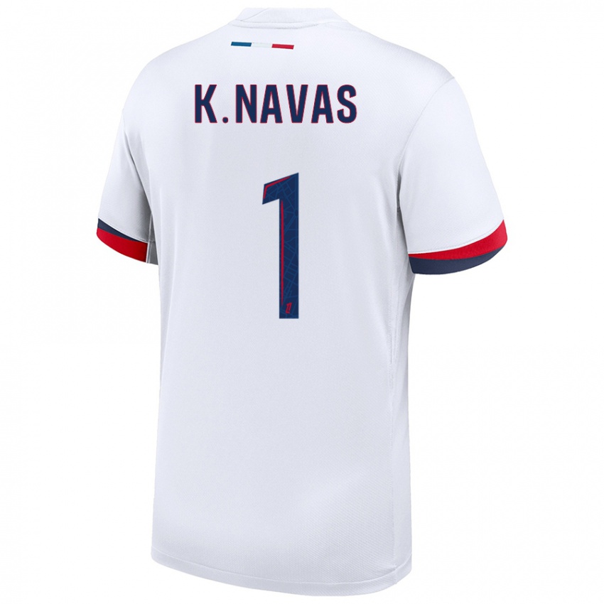 Kinderen Keylor Navas #1 Wit Blauw Rood Uitshirt Uittenue 2024/25 T-Shirt