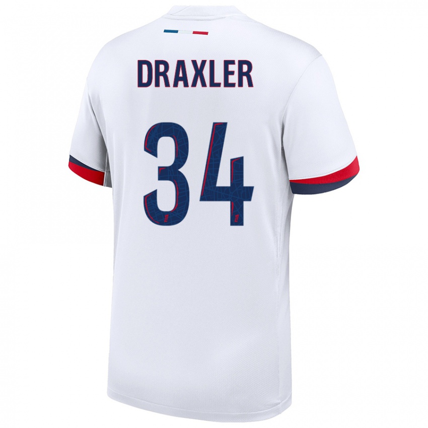 Kinderen Julian Draxler #34 Wit Blauw Rood Uitshirt Uittenue 2024/25 T-Shirt