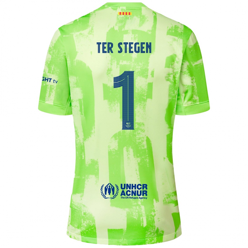 Kinderen Marc-Andre Ter Stegen #1 Limoen Thuisshirt Derde Tenue 2024/25 T-Shirt