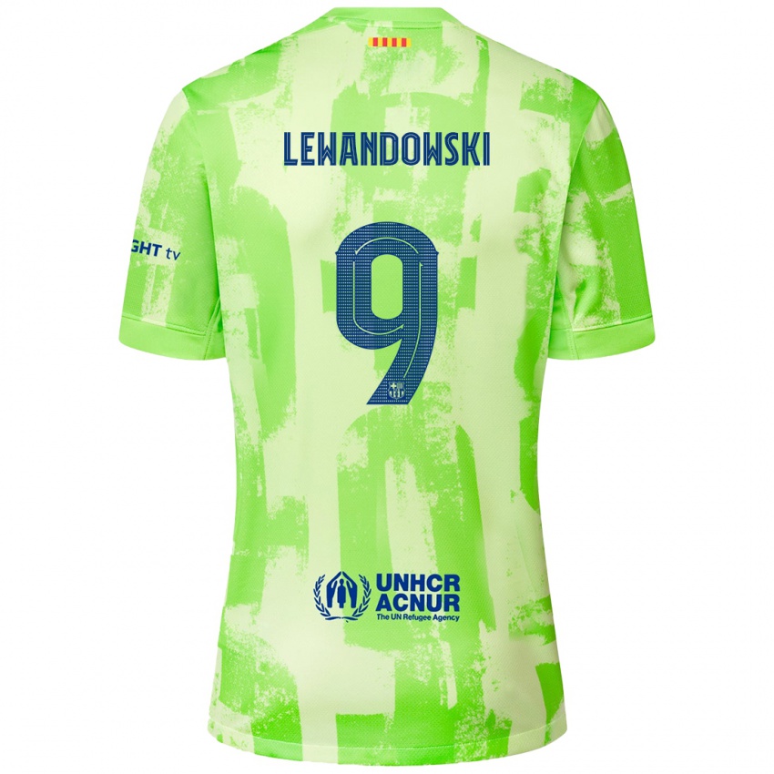 Kinderen Robert Lewandowski #9 Limoen Thuisshirt Derde Tenue 2024/25 T-Shirt