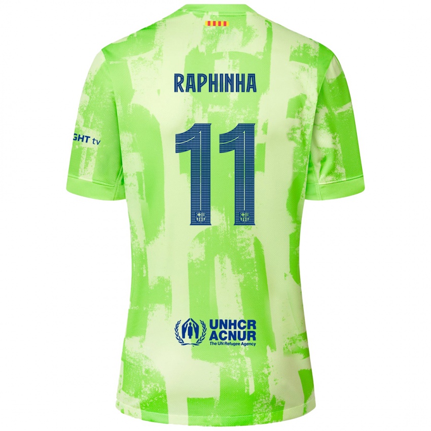 Kinderen Raphinha #11 Limoen Thuisshirt Derde Tenue 2024/25 T-Shirt