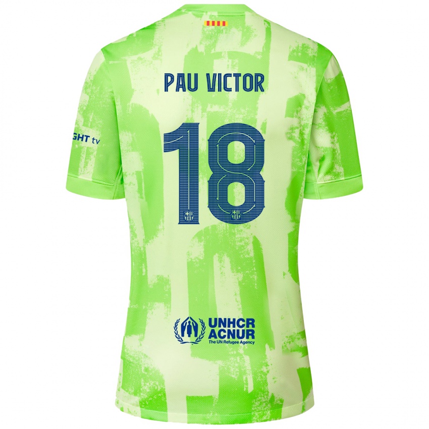 Kinderen Pau Víctor #18 Limoen Thuisshirt Derde Tenue 2024/25 T-Shirt