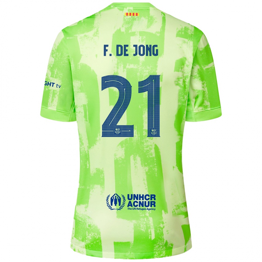 Kinderen Frenkie De Jong #21 Limoen Thuisshirt Derde Tenue 2024/25 T-Shirt