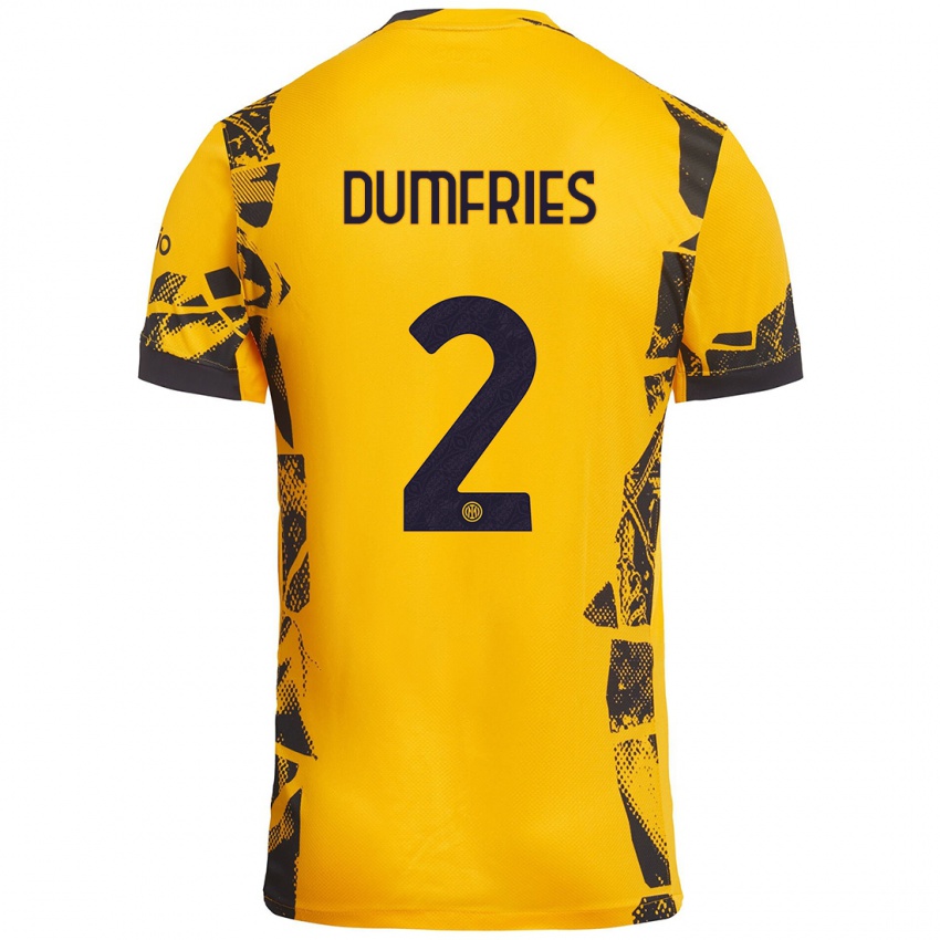 Kinderen Denzel Dumfries #2 Goud Zwart Thuisshirt Derde Tenue 2024/25 T-Shirt