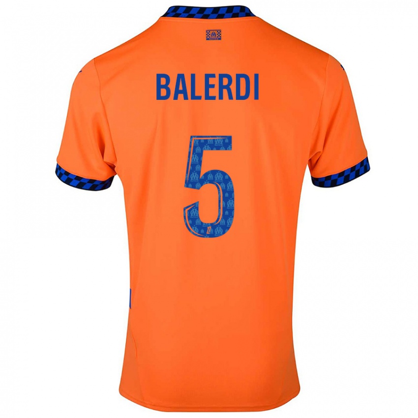 Kinderen Leonardo Balerdi #5 Oranje Donkerblauw Thuisshirt Derde Tenue 2024/25 T-Shirt