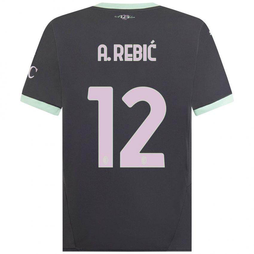 Kinderen Ante Rebic #12 Grijs Thuisshirt Derde Tenue 2024/25 T-Shirt