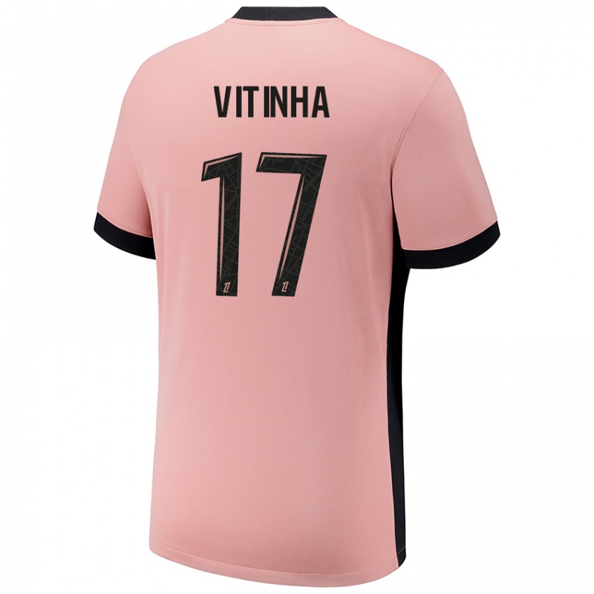 Kinderen Vitinha #17 Roestroze Thuisshirt Derde Tenue 2024/25 T-Shirt