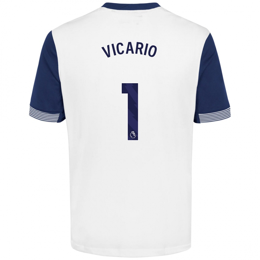 Heren Guglielmo Vicario #1 Wit Blauw Thuisshirt Thuistenue 2024/25 T-Shirt