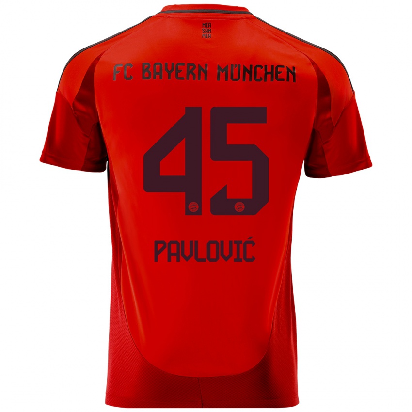 Heren Aleksandar Pavlovic #45 Rood Thuisshirt Thuistenue 2024/25 T-Shirt