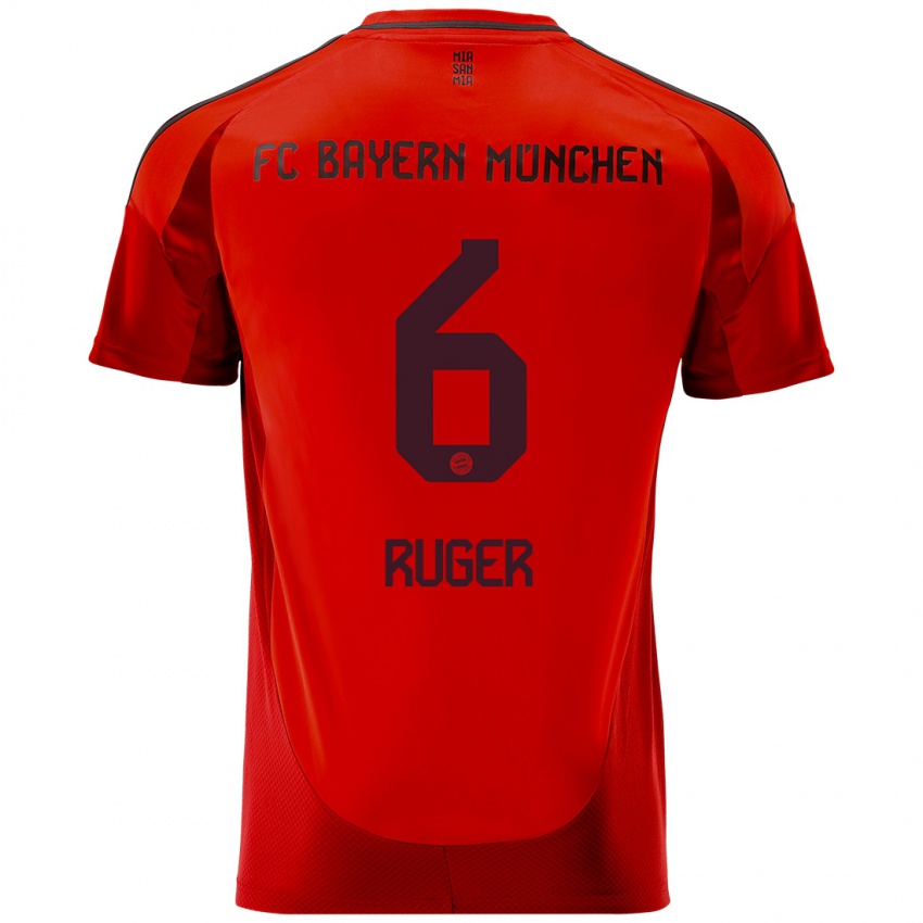 Heren Kurt Ruger #6 Rood Thuisshirt Thuistenue 2024/25 T-Shirt