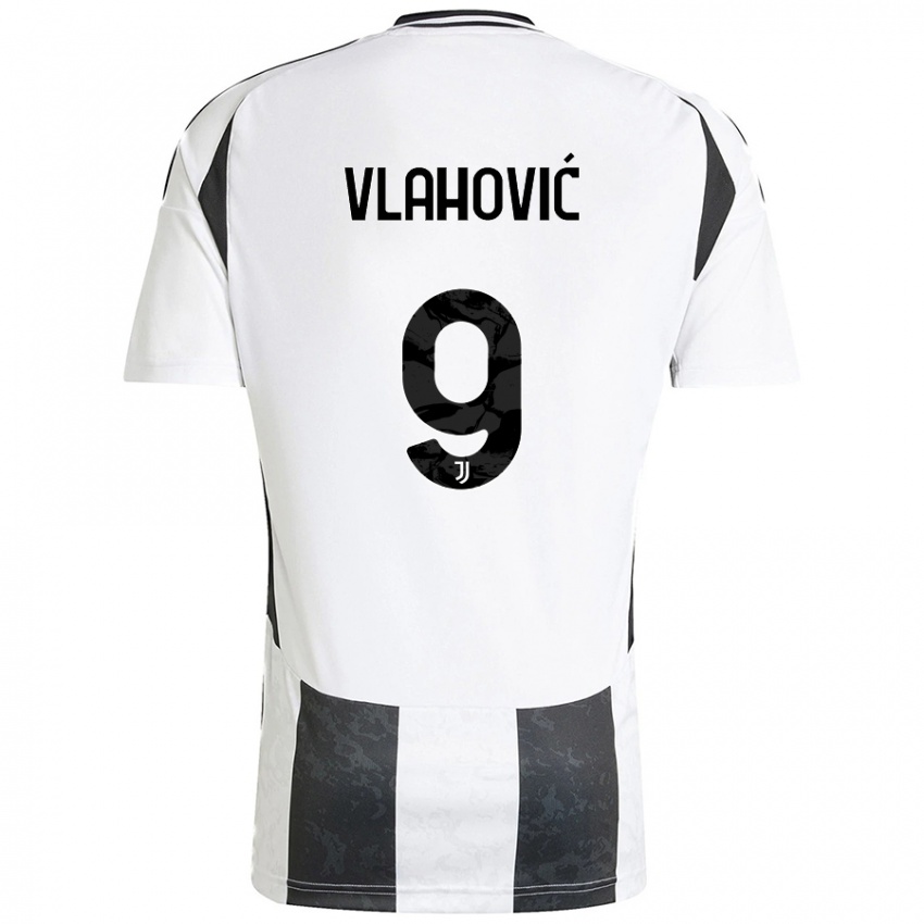 Heren Dusan Vlahovic #9 Wit Zwart Thuisshirt Thuistenue 2024/25 T-Shirt