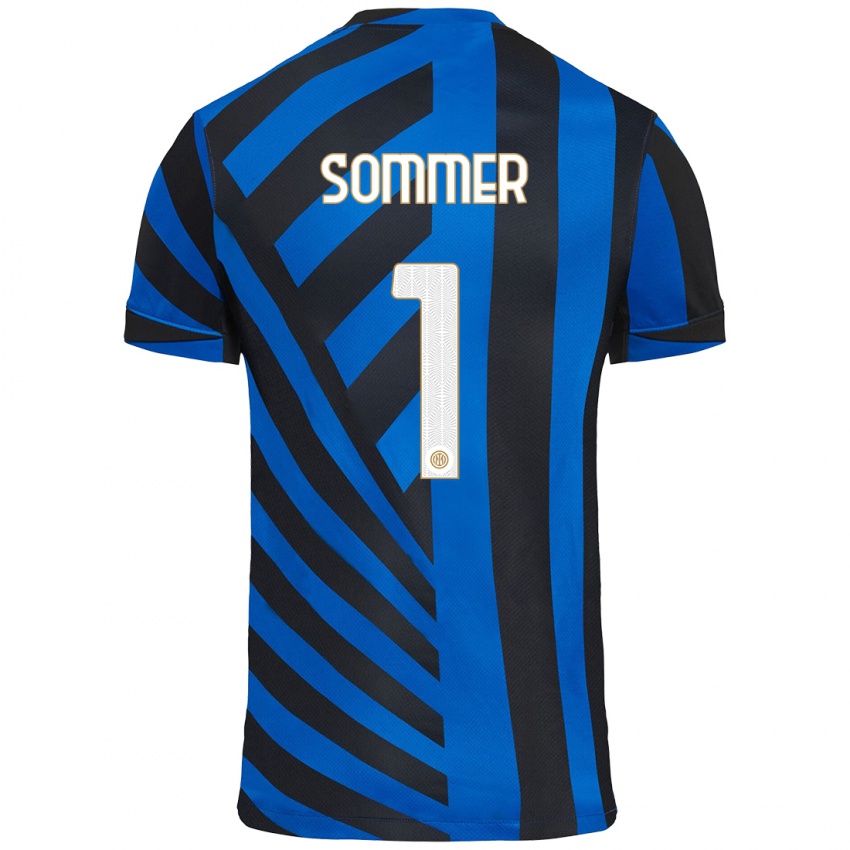 Heren Yann Sommer #1 Blauw Zwart Thuisshirt Thuistenue 2024/25 T-Shirt