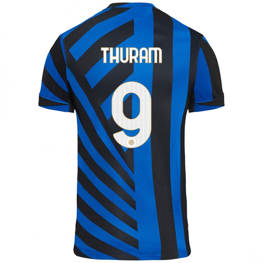 Heren Marcus Thuram #9 Blauw Zwart Thuisshirt Thuistenue 2024/25 T-Shirt