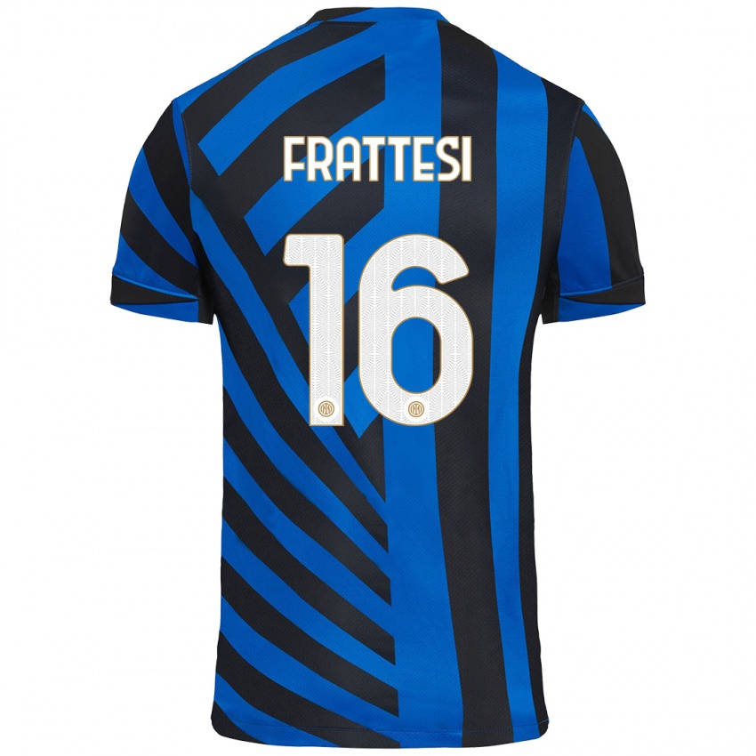 Heren Davide Frattesi #16 Blauw Zwart Thuisshirt Thuistenue 2024/25 T-Shirt