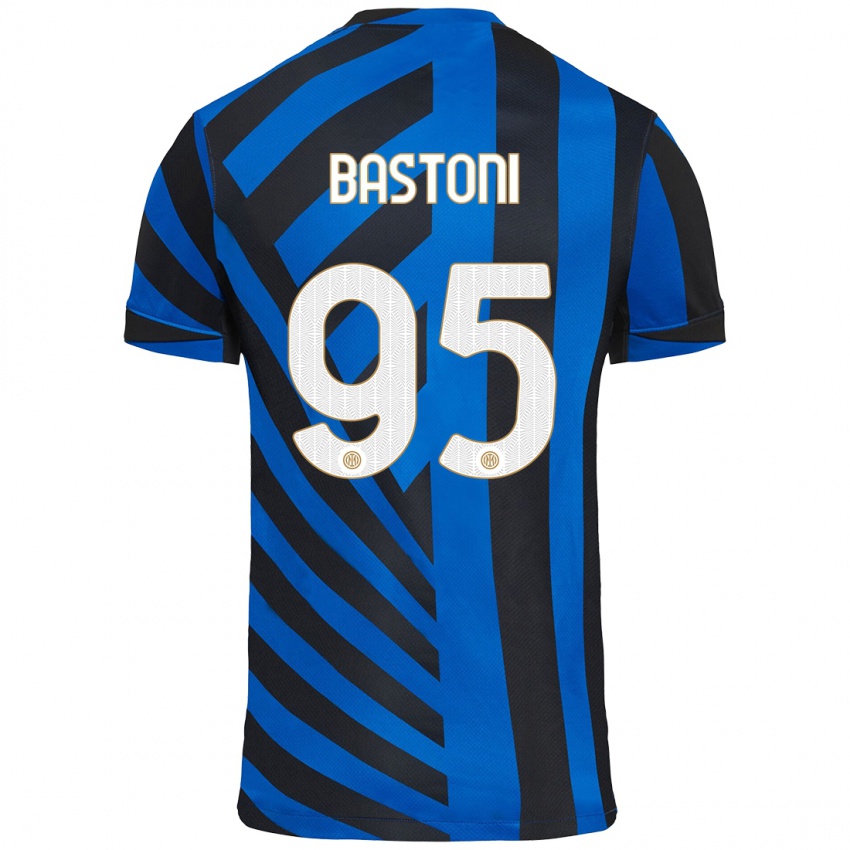 Heren Alessandro Bastoni #95 Blauw Zwart Thuisshirt Thuistenue 2024/25 T-Shirt