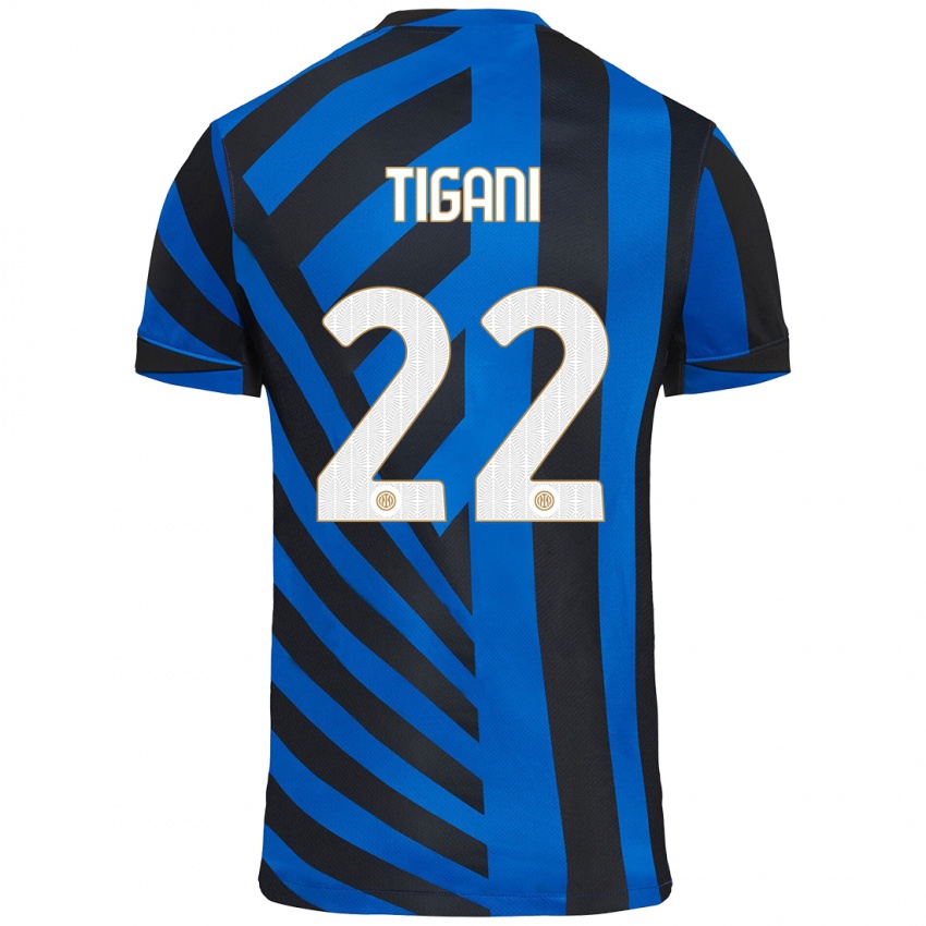 Heren Edoardo Tigani #22 Blauw Zwart Thuisshirt Thuistenue 2024/25 T-Shirt