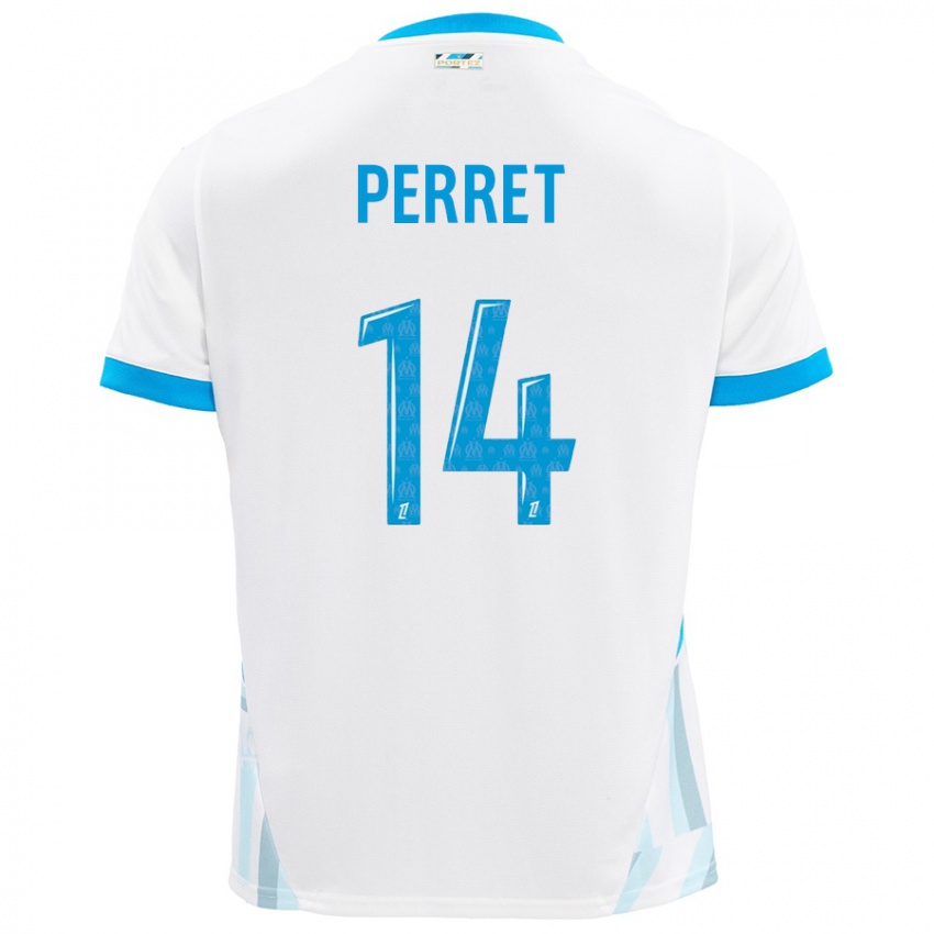 Heren Jenny Perret #14 Wit Hemelsblauw Thuisshirt Thuistenue 2024/25 T-Shirt