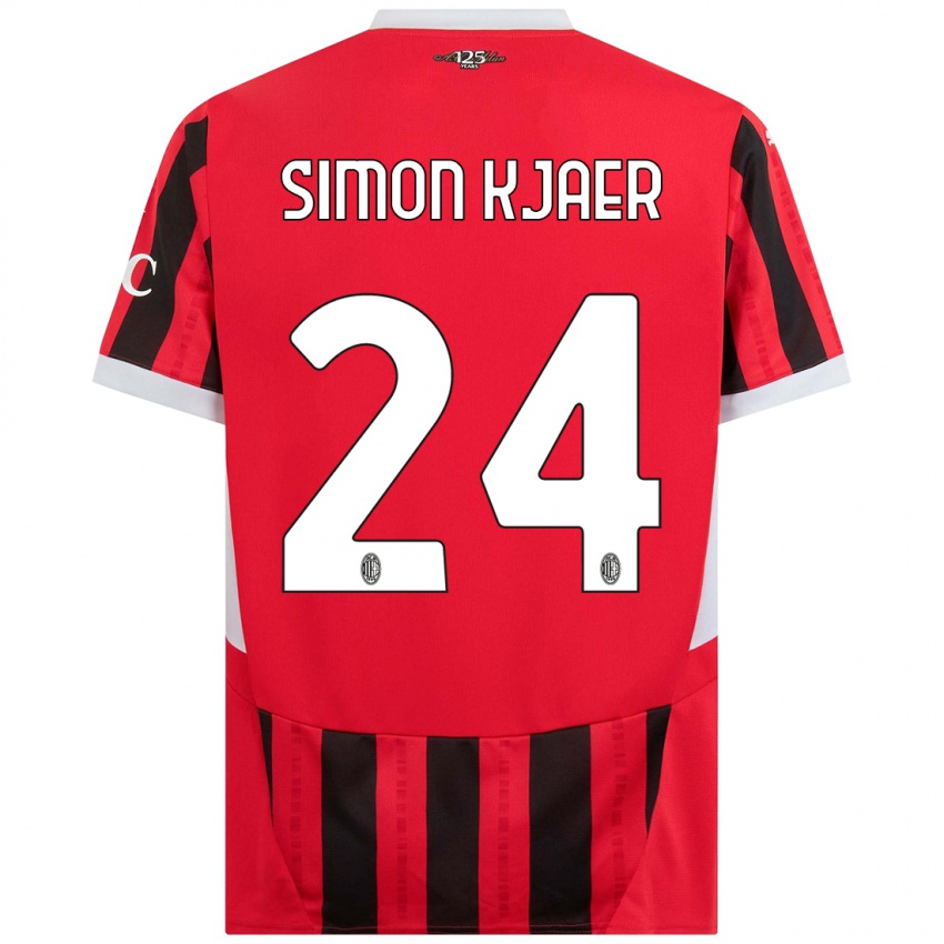 Heren Simon Kjaer #24 Rood Zwart Thuisshirt Thuistenue 2024/25 T-Shirt