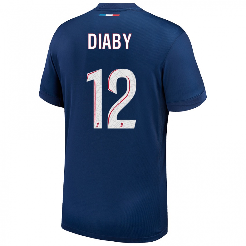 Heren Ibrahima Diaby #12 Marineblauw Wit Thuisshirt Thuistenue 2024/25 T-Shirt