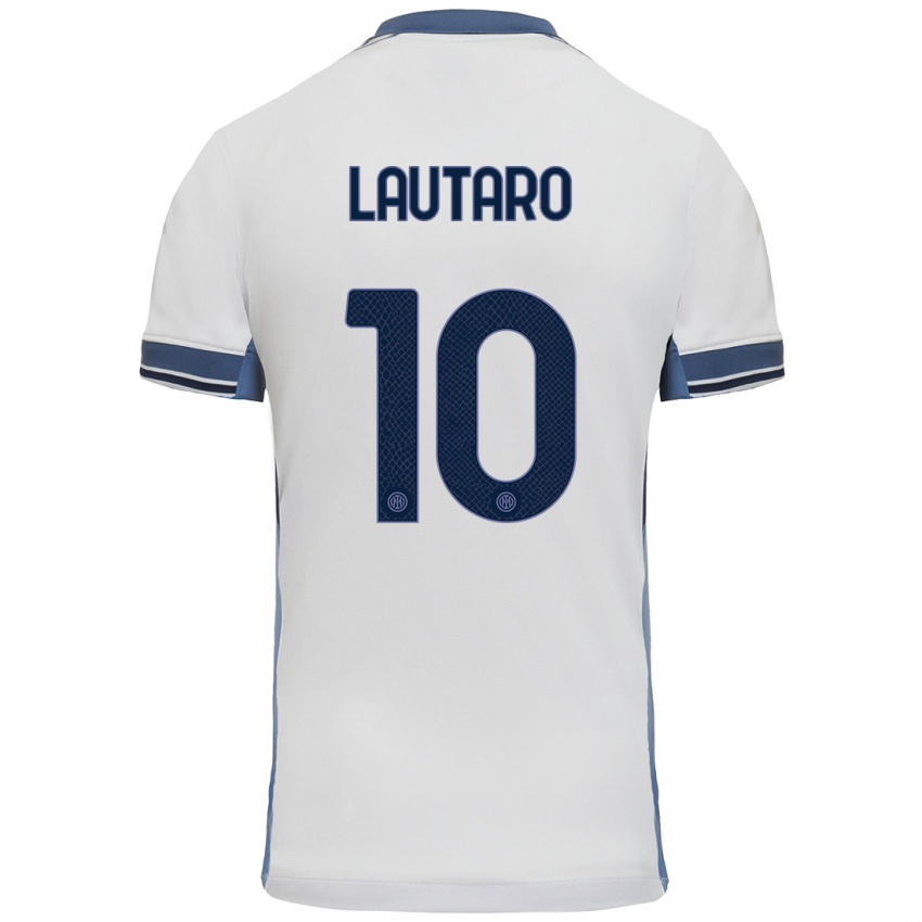 Heren Lautaro Martinez #10 Wit Grijs Uitshirt Uittenue 2024/25 T-Shirt