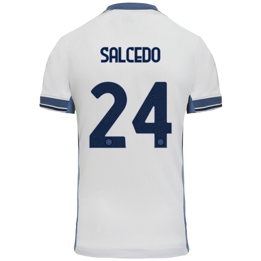 Heren Eddie Salcedo #24 Wit Grijs Uitshirt Uittenue 2024/25 T-Shirt