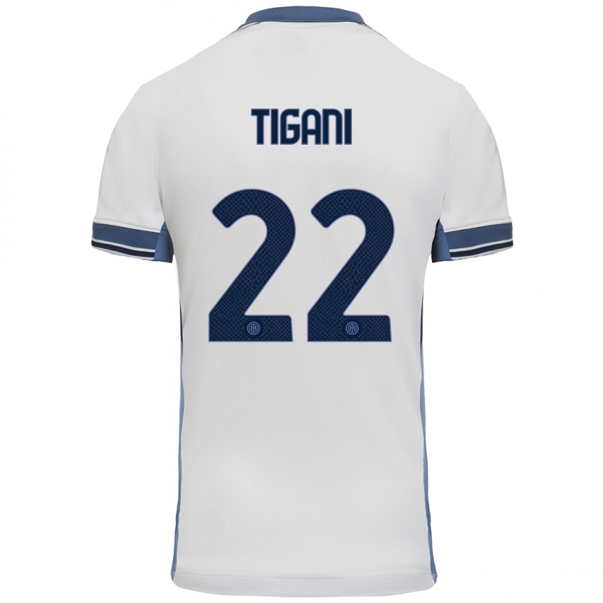 Heren Edoardo Tigani #22 Wit Grijs Uitshirt Uittenue 2024/25 T-Shirt