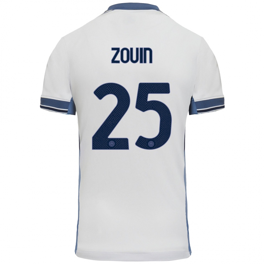 Heren Aymen Zouin #25 Wit Grijs Uitshirt Uittenue 2024/25 T-Shirt