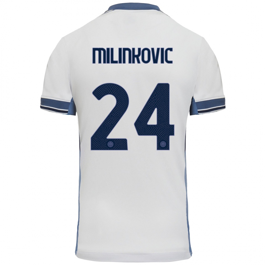 Heren Marija Milinković #24 Wit Grijs Uitshirt Uittenue 2024/25 T-Shirt