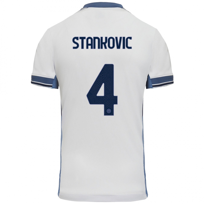 Heren Aleksandar Stankovic #4 Wit Grijs Uitshirt Uittenue 2024/25 T-Shirt