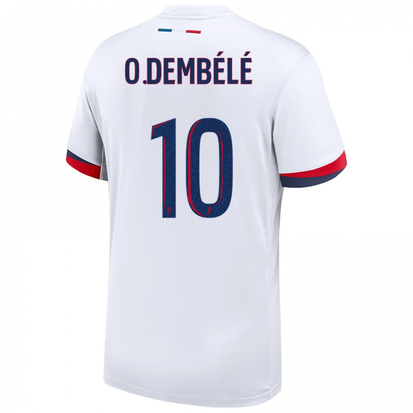 Heren Ousmane Dembele #10 Wit Blauw Rood Uitshirt Uittenue 2024/25 T-Shirt