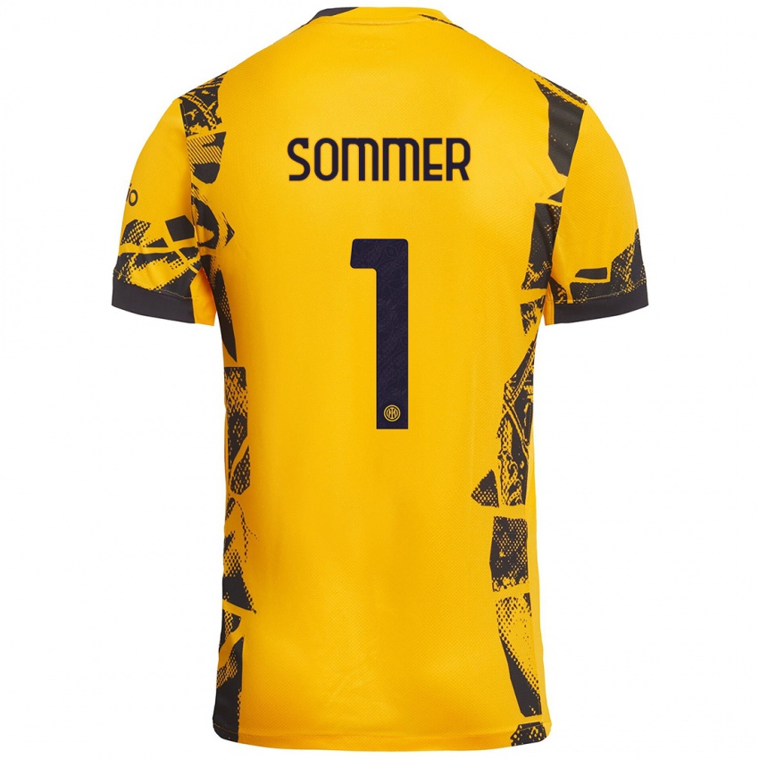 Heren Yann Sommer #1 Goud Zwart Thuisshirt Derde Tenue 2024/25 T-Shirt