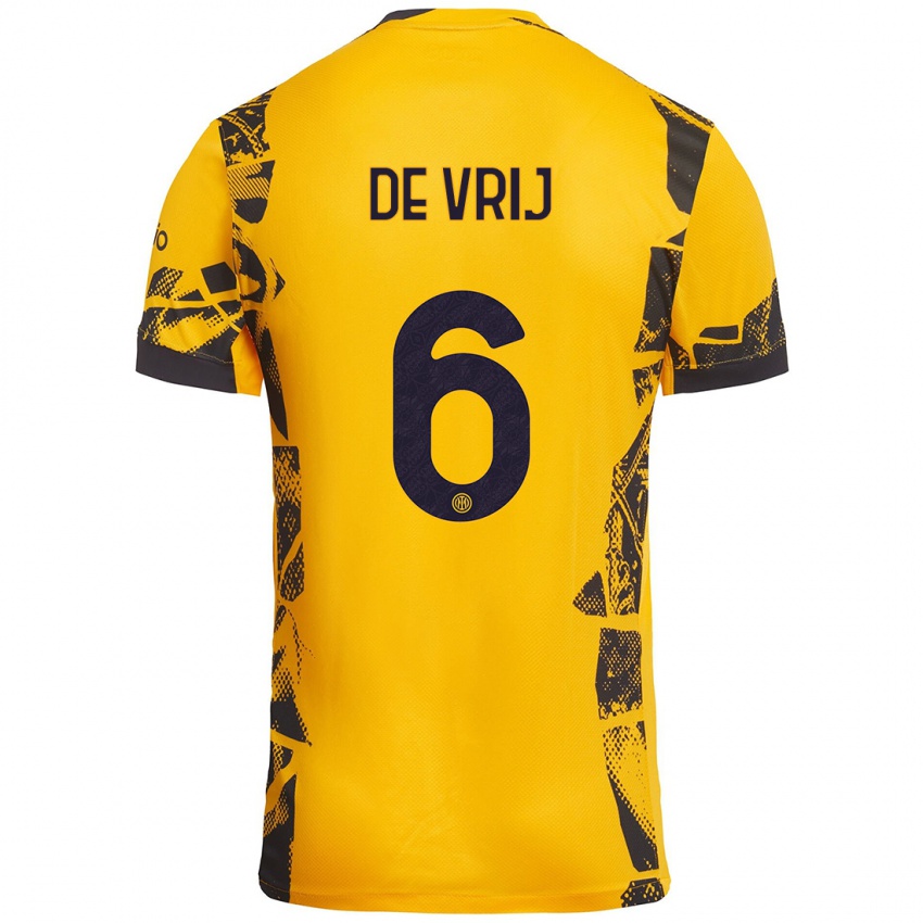 Heren Stefan De Vrij #6 Goud Zwart Thuisshirt Derde Tenue 2024/25 T-Shirt