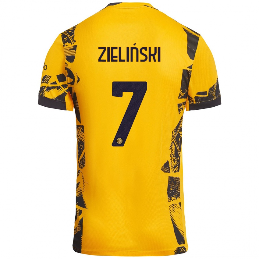 Heren Piotr Zieliński #7 Goud Zwart Thuisshirt Derde Tenue 2024/25 T-Shirt